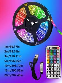 1 pezzo 1m/2m/3m/5m/10m/15m/20m Strisce LED RGB controllate da telecomando smart app a 44 tasti/24 tasti, luci a colori mutevoli per feste, stanze, cucine, TV domestiche, decorazione per la casa Luci notturne a strisce LED con controller IR a 44 tasti