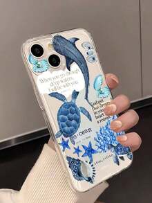 1pc White Leather Texture Minimalist Personalized Pink Starfish, Jellyfish, Seahorse, Shell, Ocean, Sea Turtle, Pomegranate, Coconut Pattern Phone Case, Compatible With  16 Pro Max, 15/14 Plus, 13, 12, 11, Series Cover  17 Pro Más, Easter - 款式4(1pc) - 查看 2