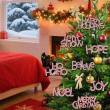 8Pcs Christmas Wood Word Cutout Signs Candy Striped Letter Signs Christmas Tree Hanging Ornaments with Rope - Rosa - Ver 4