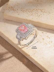 1 Stück verstellbarer Kupferring mit weißer Goldplattierung und Zirkonia-Diamanten, luxuriöser tropfenförmiger offener Ring, Kronenring, geometrischer Ring, Paraiba-Turmalin-Ring, Geschenk zu Feiertagen/Geburtstag