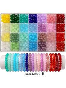Kit de bijuterii cu mărgele rotunde din sticlă, 420 buc, pentru brățări DIY, coliere, cercei, artizanat, cadouri, kituri de mărgele (culori aleatorii)