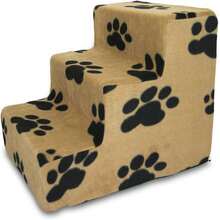 Best Pet Supplies Dog Stairs & Steps - Foam Steps For Small Dogs & Cats, Non-Slip Indoor Balanced Pet Step Support, Dog Ramp, No Assembly, Paw Print On Beige, 3-Step (13.5-Inch Height),21720292 - 米色 - 查看 1