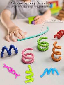 Adult Children Feel Fidgeting Toys, Elastic Fidgeting Stress Anxiety, Calm Down Travel Airplane Toys,Can Be Deformed At Will Silicone Decompression Stick,Fillers For Adolescents And Children,Reward Gift,Christmas Gift(The Average Size Is 1pc) - Multicolor - View 4