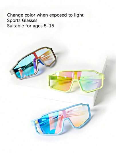 Óculos de sol fotocrômicos infantis, óculos esportivos unissex para meninos e meninas de 5 a 15 anos, armação envolvente à prova de vento e estilosa, armação macia de TPU confortável