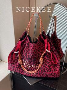 极简时尚个性化豹纹手提包，时尚百搭大容量休闲单肩包，小众流行多功能斜挎包，配有长肩带，适合购物和户外露营 - 彩色 - 查看 1