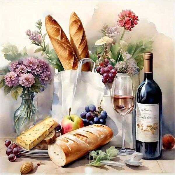 5D DIY Diamond Painting Kit - Feast Of Food And Flowers, Round Acrylic Frameless Cross Stitch Mosaic Craft, Perfect Home Decor Art, Gift For Adults And Beginners