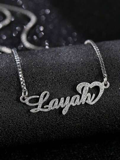 Custom Shiny Frosted Name Necklace Women Girl Charm Personalized Stainless Steel Half Wrap Love Letter Necklace Couple Pendant Family Jewelry Birthday Holiday Gift Christmas Gift For Her Silver Stylish For Teenagers, Junior High School Students, Middle School Students, High School Senior High School Students, College Students, University Students,