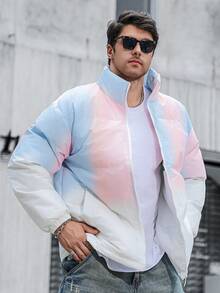 Men's Gradient Color Stand-Up Collar Faux Down Jacket, Loose And Warm Long-Sleeved Stand-Up Collar Down Jacket, Winter Gift