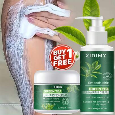  2盒XIOIMY绿茶脱毛膏套装，温和无痛，适合所有肤质，快速脱毛不黑化，低过敏性，男女通用，光滑肌肤|温和脱毛|低过敏膏