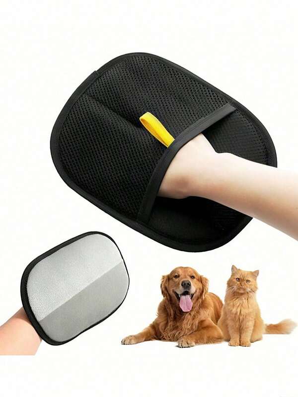 1PC Pet Static Hair Removal Gloves - Black Cat Grooming Gloves ,Reusable Double-Sided Brush For Cats & Dogs, Pet Hair & Dander Removal ,Essential Pet Grooming Tool | Stylish Pet Accessory | Pet Grooming Gloves Dog Hair Remover Tool