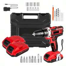 Kit de Taladro Eléctrico Inalámbrico Electrico Atornillador Kit de taladro eléctrico: 2 baterías, amplia accesorios, gancho desmontable, dispositivo de nivelación y luz LED equipada. Ideal para reformas hogareñas, trabajos de madera, reparaciones diarias, satisface necesidades domésticas y profesionales.​ - Rojo - Ver 1