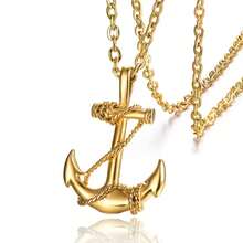 1pc Pirate Ship Anchor Pendant Fashion Anchor Steel Men's Necklace Hip Hop Punk Jewelry - Förgylld - Visa 1