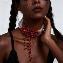 A Sweet Cool Halloween Gothic Style Multi-Layer Blood Drop Beaded Tassel Choker Design Sense Activities Party Party Sexy Personality Hip Hop Street Style Light Luxury Fashion Ladies Neckwear Party Favors, Halloween, The Best Choice For Christmas Party Gifts - 萬聖節多層血滴串珠流蘇choker - 查看 4