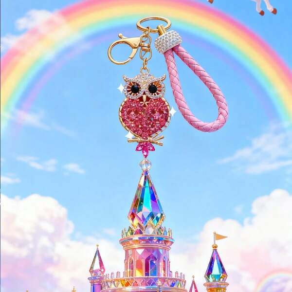 A Hollowed Out Owl Car Keychain With Fashionable Rhinestone Inlay, Bag Hanging Decoration, Keychain, Small Pendant Christmas Gift Ideas Bag Lanyards With Id Holder Car Accessories Bag Charms