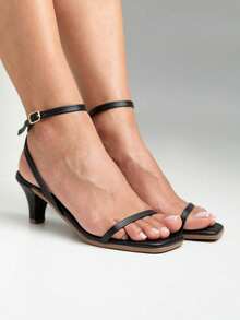 Women's Thin Heel Basic Delicate Sandal Adjustable Medium Heel - Black - View 4