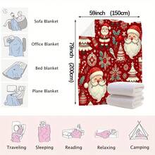 1PC Vintage Santa Claus And Christmas Tree Themed Flannel Blanket, Machine Washable, Soft And Comfortable, Lightweight Wool Blanket, Suitable For Home Decoration All Year Round, A Gift For Friends, Suitable For Sofas, Beds, Cars, Offices, Camping, Travel, Outdoor, Suitable For Giving To Family And Friends. - Multicolor - View 11