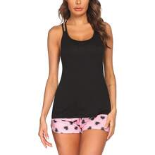 Women's Cami Pajama Set Sleeveless Racerback Tank Top Soft Sleepwear For 2025 - Pink Heart - View 2