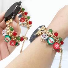 1pc Christmas Element Watch Band, Fits 20mm/22mm Watch Faces For Samsung Galaxy Watch, Garmin, Amazfit Etc., Adjustable Length Christmas Watch Decoration Fashion Accessory (Band Only)