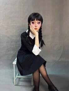 1 pezzo Abito costume da Mercoledì Addams/Cosplay, abito a collo e lunghezza media, per Ognissanti