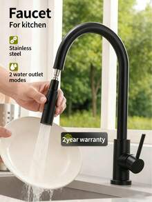 Kitchen Sink Faucet Pull Out Sprayer 360° Swivel Single Handle Single Hole Mixer Tap - 黑色 - 查看 1