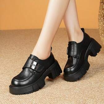 Women's Thick Sole Loafers, New Versatile British Style Platform Shoes, Hook And Loop Soft Bottom Non-Slip Flats