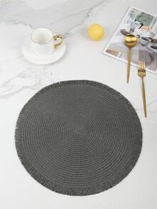 1pc/4pcs/6pcs/8pcs Beige/Khaki Round Seagrass Dual-Tone Tassel Placemats, Heat-Resistant Non-Slip Kitchen Table Mats, Insulation Pads, Coasters, Dining Table Decor For Party, Gathering, Family Meal