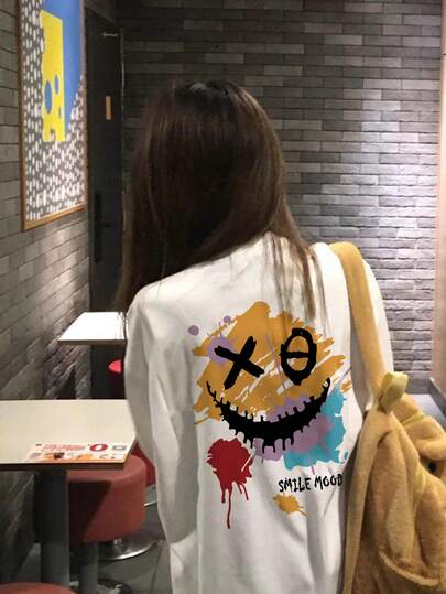 Women's Loose Fit Cartoon Print Long Sleeve Cotton T-Shirt, Versatile For Spring And Autumn