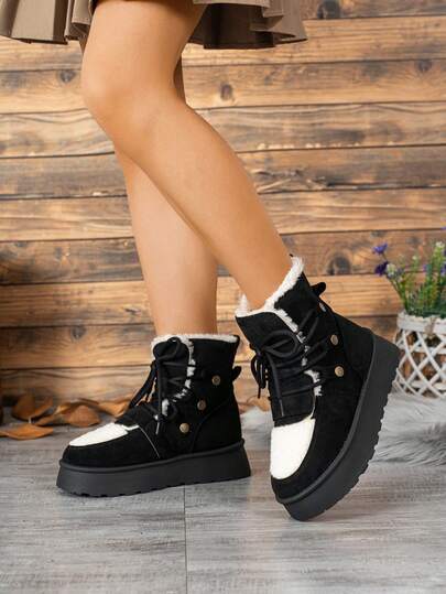 Damen neue verdickte warme "-Stil" Schneestiefel, modische und bequeme Kunstvelours/Weicher Fleece/Schnürung Western Stil Knöchel Stiefel. Western Stil Schnürung Innen Winter Stiefel