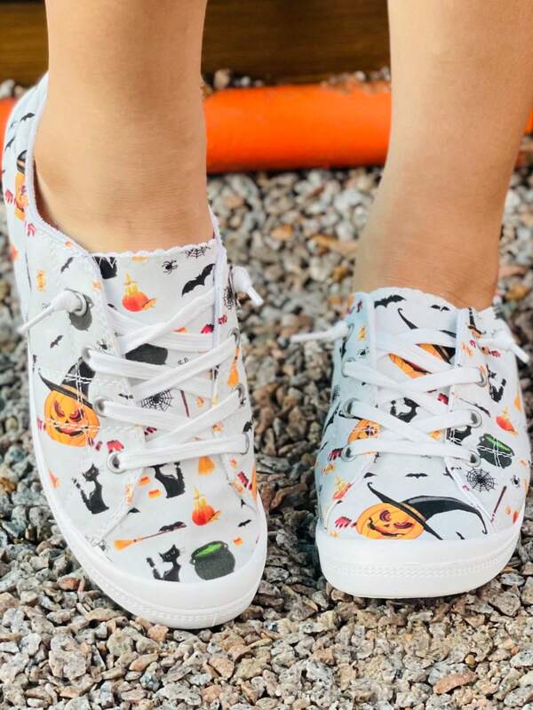 أحذية كاجوال بيضاء للنساء مزخرفة بنقوش الثلج، أحذية رياضية مريحة وعصرية للخروج والهالوين وهدايا عيد الميلاد، خفيفة الوزن مانعة للانزلاق بنمط رباط دائري مناسبة للطالبات والجري، مناسبة للربيع والخريف