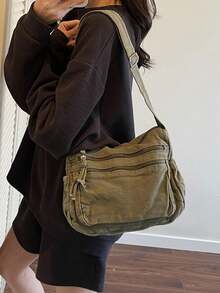 Fashionable Vintage Denim Women's Shoulder Bag, Casual & Versatile, Compact Yet Stylish, Large Capacity Commuter Crossbody Bag, Suitable For Outings, Dates, Shopping, Daily Matching, Office And Other Occasions - Green - View 3