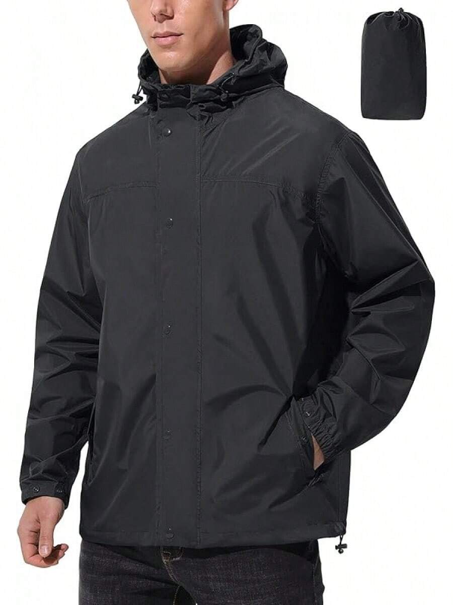 GYHSLightweight Rain Waterproof Windbreaker Packable Rain Coat - 黑色 - 查看 1