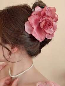 1pc Rose Flower Hair Claw, Boho Chic Slouchy Vibe Hair Clip, Bohemian Style Bun Accessory For Everyday Wear Winter Hair Clutch Elegant Claw Clips