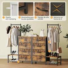 ODK Comoda Dormitorio 3 en 1, con Burro Ropa y 2 Ganchos para Abrigos, Zapatero de Doble Capa en la Parte Inferior, 4 Cajonera de Tela, Ideal para Dormitorio y Pasillo, Blanco