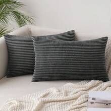 Capa de almofada de veludo cotelê 1/2 peças, cinza escuro, 40 x 40 cm, fronha, capa de almofada para sofá, capa de almofada decorativa, macia, adequada para sofá, quarto, sala de estar, varanda