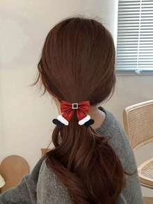 1 presilha de cabelo elegante com laço vermelho brilhante e bico de pato - detalhes em ferro brilhante, acabamento macia, acessório de cabelo com tema natalino, para férias de outono e inverno
