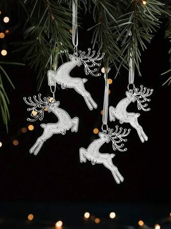 24pcs-Plastic Reindeer Christmas Tree Ornaments, Transparent Beaded Deer Ornament Available In 4 Colors, Hanging Holiday Decorations, Festive Moose Garland Pendants For Seasonal Party Decor, Festive Bell Hanging Decor For Holiday Gifts And Tree Trimming, Christmas Craft Supplies
