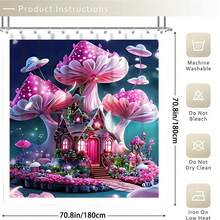 Juego de 1/4 piezas de cortina de ducha con estampado de castillo de setas rosas, cortina de ducha impermeable con ganchos, alfombra antideslizante, alfombra para tapa de inodoro y alfombra en forma de U, juego decorativo completo para el baño, accesorios de baño