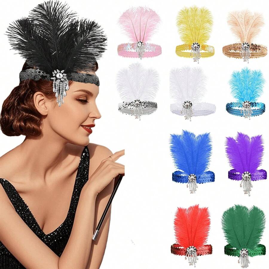 1pc 1920s Style Sequined Headband, Retro Costume Accessories For Women, Flapper Party, Masquerade Ball, Wedding Bride, Festivals & Carnivals Halloween