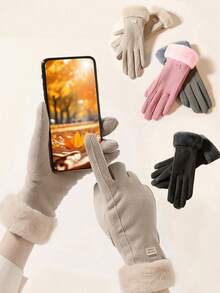 1pair Women's Autumn And Winter Warm GlovesTouchable Gloves Padded And Thickened Wind ChillPrevention Students Cute Riding Electric Car Gloves WammAnd Comfortable Suitable For Sports And Daily Use,Styles Shipped Randomly