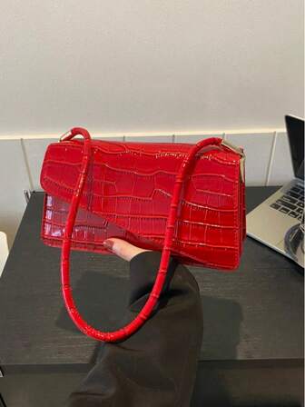 Fashionable Versatile Solid Color Crocodile Embossed Women Shoulder Bag/Underarm Bag