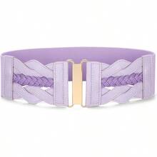 Vintage Stretchy Wide Elastic Belt With Gold Buckle For Women - 紫色 - 查看 1