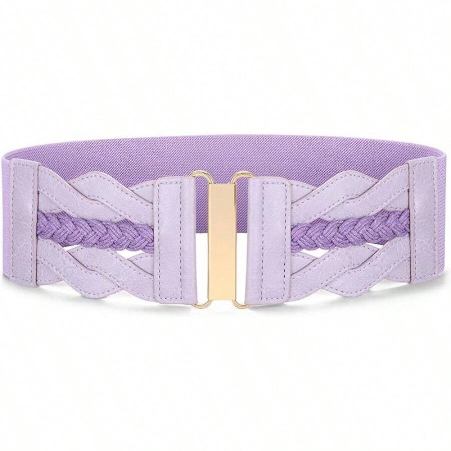 Vintage Stretchy Wide Elastic Belt With Gold Buckle For Women - 紫色 - 查看 1