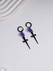 1 Pair Of Stylish Gothic Flat Cherry Blossom Blossom Acrylic Alloy Cross Earrings For Women Everyday Wear Earrings - A - View 11