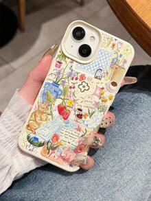 1pc Cute Cat & Strawberry Pattern Waterproof, Anti-Drop, Anti-Slip Soft Phone Case, Compatible With Apple And Phones Shockproof Scratch Resistant - 白色 - 查看 5