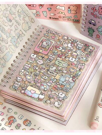 This Is A Cute DIY Sticker Book, Containing Over 1000 Uncut Cute Sticker Materials, Including A Small Nose Sticker Book. Its Feature Is Various Cute Patterns, Suitable For Cute Creative Planners To Collage Labels, Trash Diaries And Multi-Scenario Creative Planning Decorative Accessories.