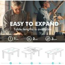 PatioPerk - Mesa de comedor extensible para 6 a 10 personas - Mesas de cocina rectangulares grandes para sala de reuniones (negro ónix) - Madera natural - Ver 8