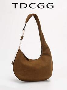 Maillard braune Wildleder Hobo Halbmond Unterarmtasche für Frauen, retro, einfach, weich und mit großer Kapazität, Reißverschluss, verstellbarer Schultergurt, Handtasche für Pendler und Reisen, Umhängetasche