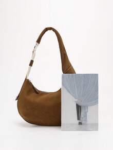 Maillard braune Wildleder Hobo Halbmond Unterarmtasche für Frauen, retro, einfach, weich und mit großer Kapazität, Reißverschluss, verstellbarer Schultergurt, Handtasche für Pendler und Reisen, Umhängetasche