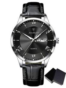 POEDAGAR 1pc Casual Men's Stainless Steel Wrist Watch With Calendar Display, 30M Water Resistant, Luminous, Fashionable Quartz Watch For Men, Suitable For Daily Wear, Birthday Gift - one-size - View 15