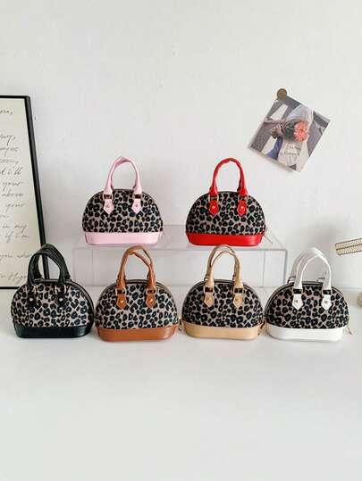 حقيبة يد صغيرة عصرية للبنات، محفظة بطبعة جلد النمر وألوان متباينة، محفظة عملة للأم والطفل، حقيبة أحمر الشفاه، حقيبة ظهر صغيرة للكتف